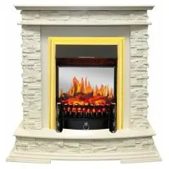 Электрокамин Royal Flame Luzern (слоновая кость) сланец белый с очагом Fobos FX M Brass