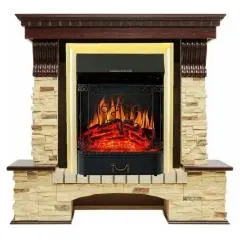 Электрокамин Royal Flame Pierre luxe угловой (темный дуб) сланец с очагом Majestic FX Brass